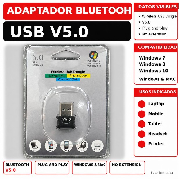 &ua RECEPTOR ADAPTADOR USB BLUETOOTH 5.0 (9361)